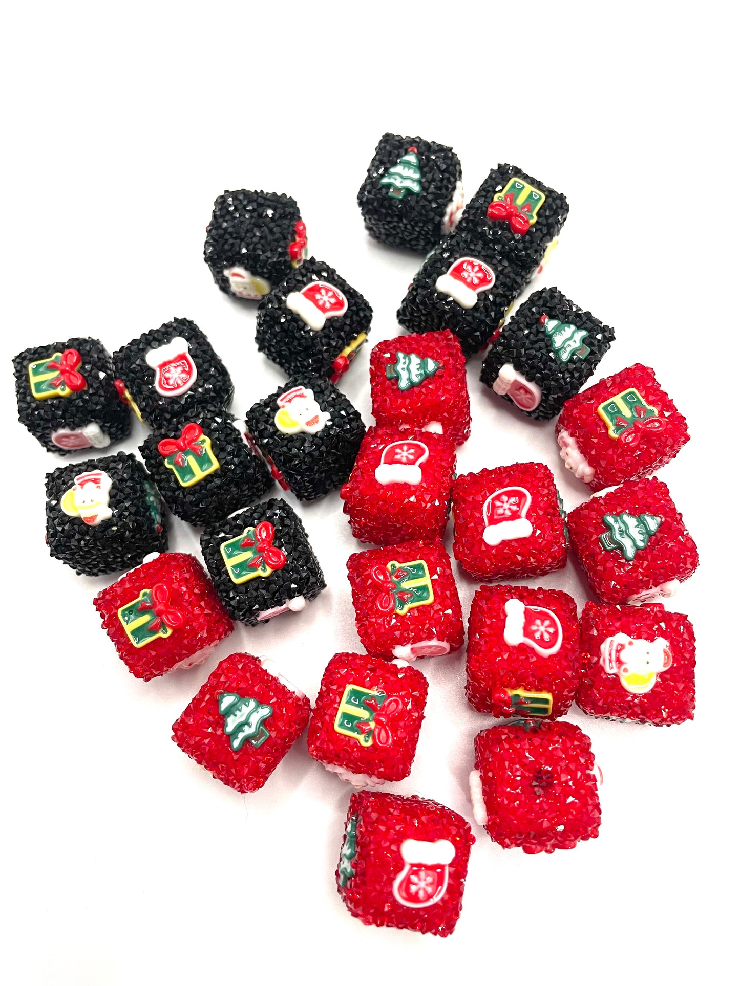sugar square beaded beadable Christmas bead ,colored ,random mix