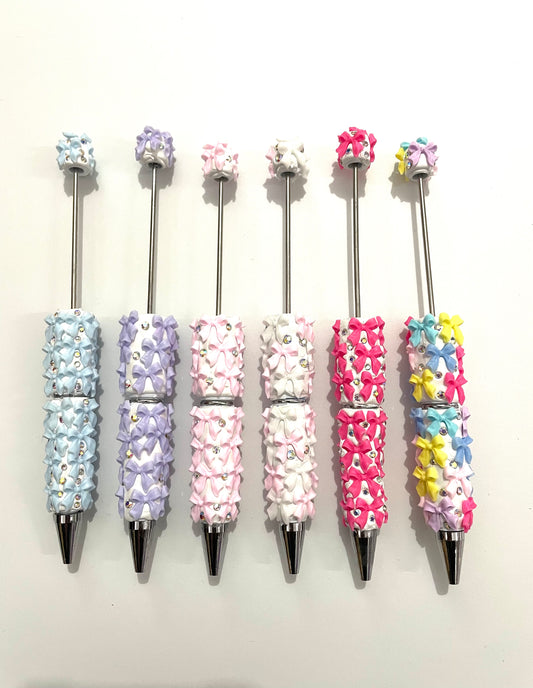 diy beaded beadable pens fancy bow pens with rhinestone bow pen