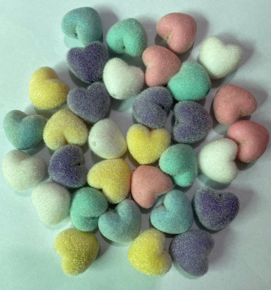 acrylic base bead fluffy heart flock heart color random mix color 21mm