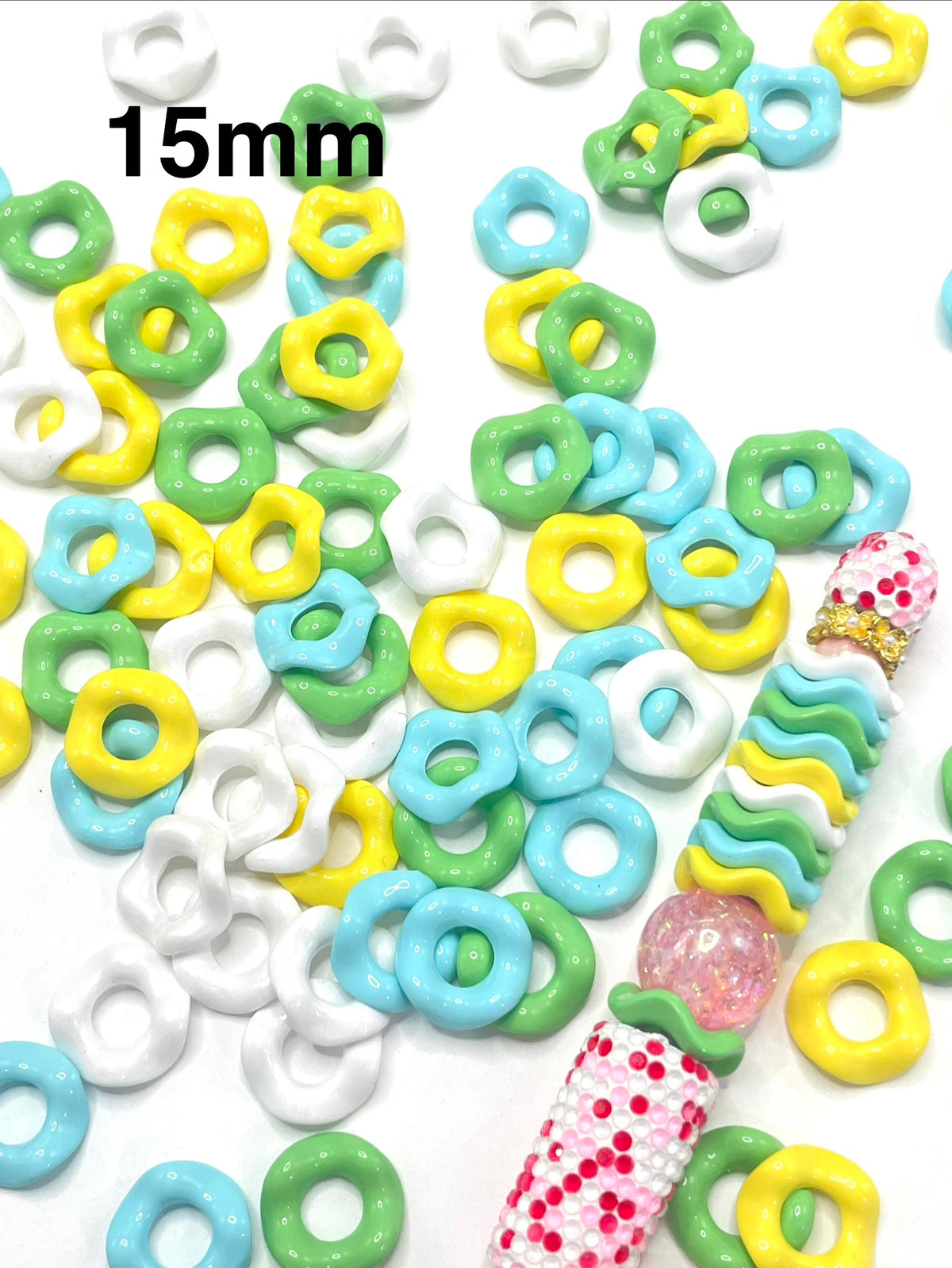 Beaded beadable acrylic plastic wavy wave spacer matte shiny color 15mm colored,random mix