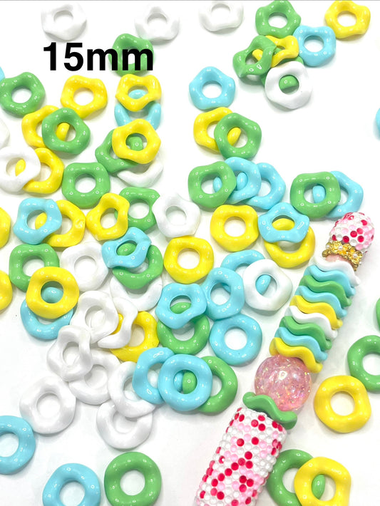 Beaded beadable acrylic plastic wavy wave spacer matte shiny color 15mm colored,random mix