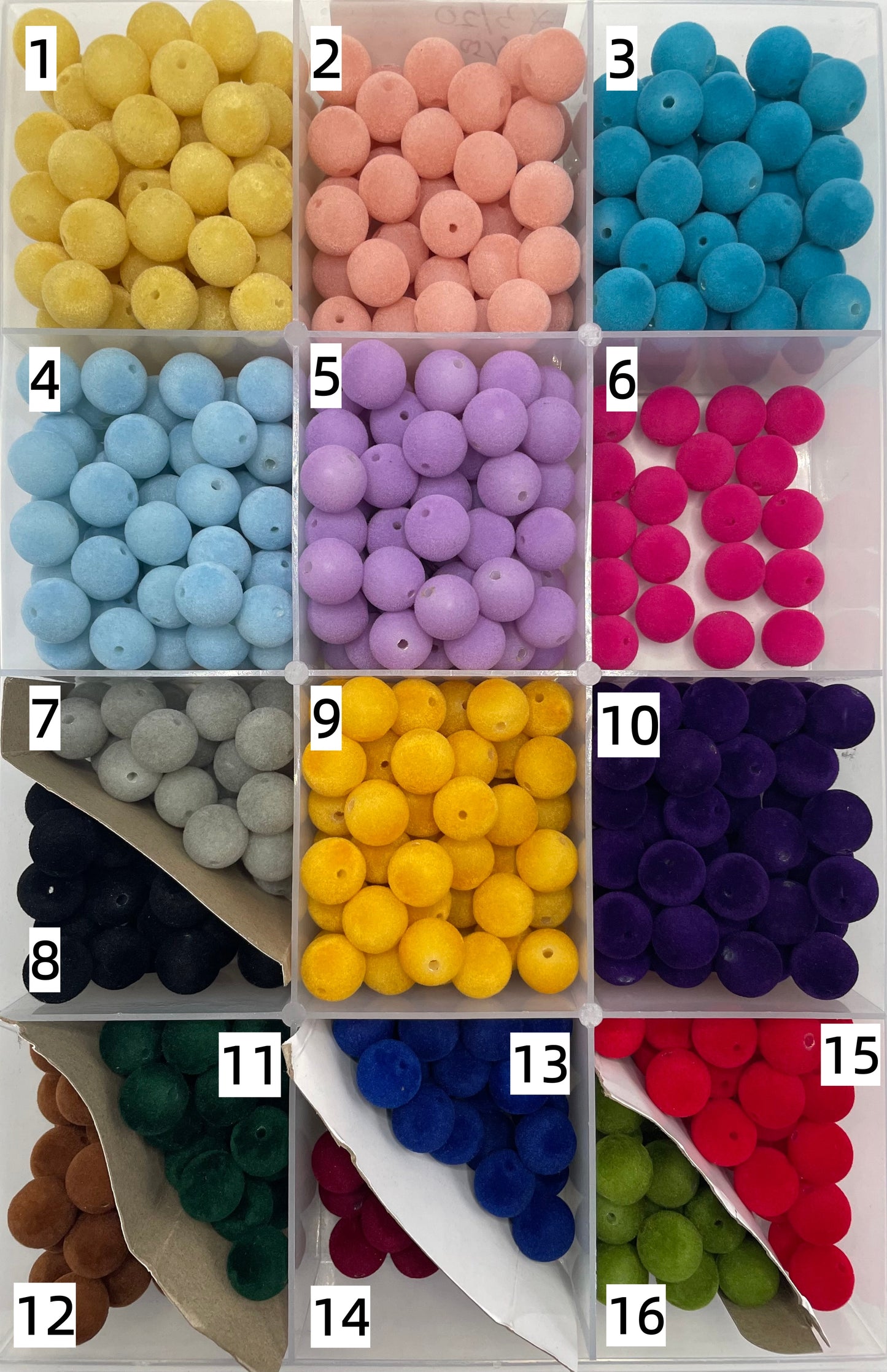 Flock bead flocking Colored flocked beads Fuzzy bead 16mm Random Mix