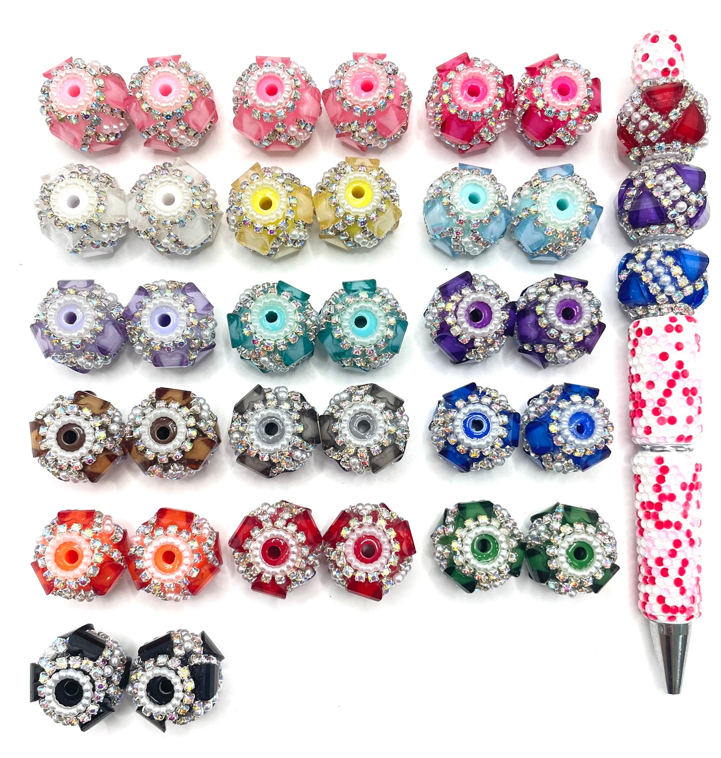 DIY beaded beadable fancy heart lantern heart shaped beads ornament with rhinestone chain and pearl ,random mix