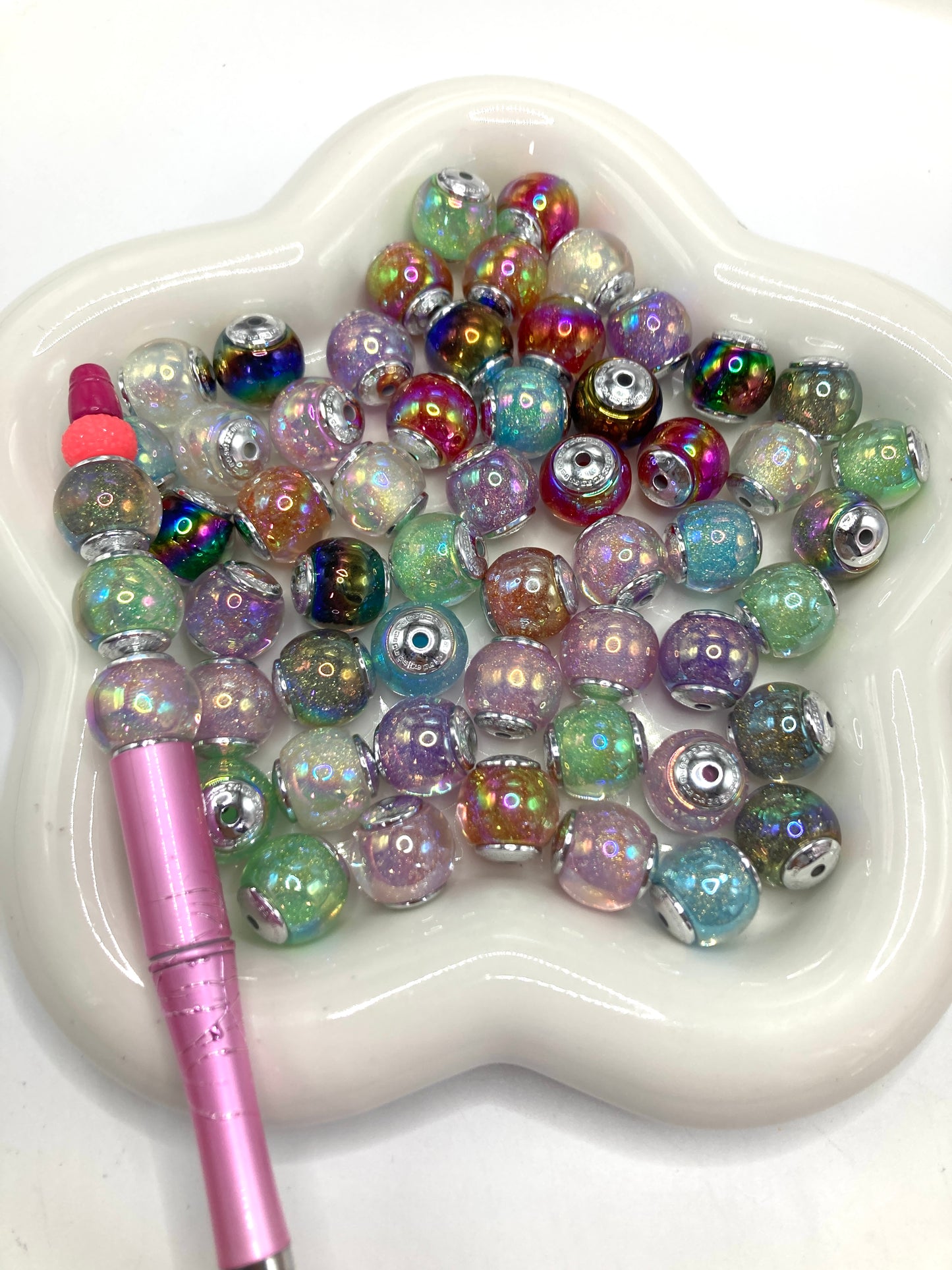 Acrylic beads Metal gasket beads ombre glitter Flowing sand sequins Double-layer acrylic beads 16mm