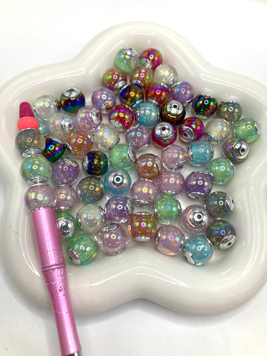 Acrylic beads Metal gasket beads ombre glitter Flowing sand sequins Double-layer acrylic beads 16mm