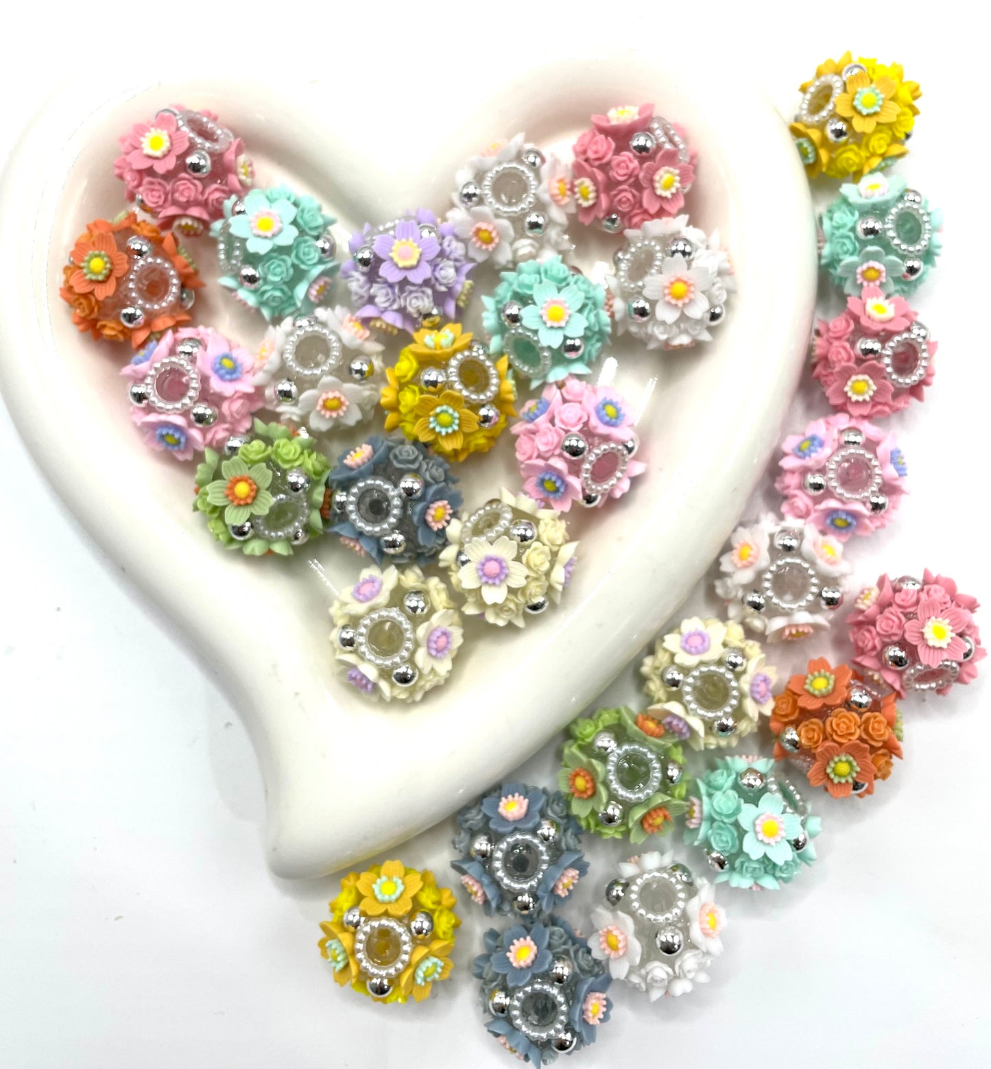 DIY beaded beadable rose daisy flower beads ornament with pearl and big metallic bubble ,colored ,random mix