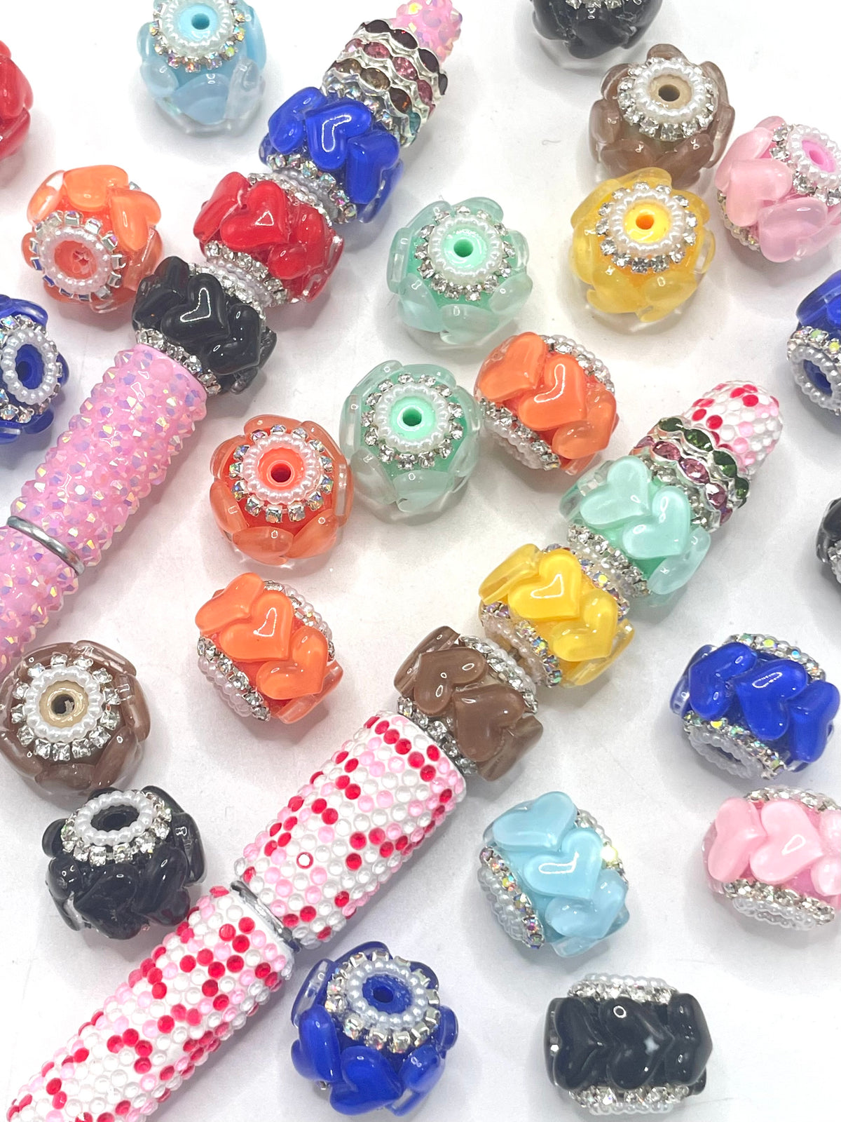 heart beads fancy beads with silver rhinestone chain fancy beads random mixed