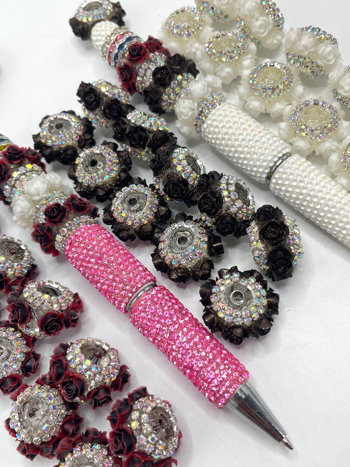 beaded beadable fancy Flower bead Multi-colored rose beads Chain Random Mix  21mm ,only beads without pens
