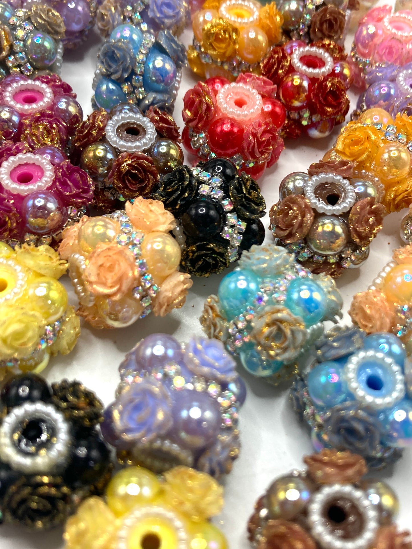 Fancy flower Beads with Pearl Bubble rhinestones Chain Rose bead jewelry Pearl gasket Gold leaf petals Random Mix