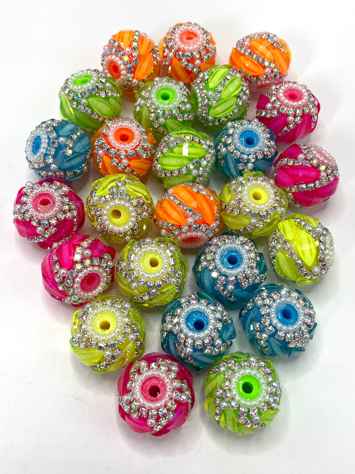 neon bead heart bead with pearl and silver chain fancy beads Neon flower beads Random Mix
