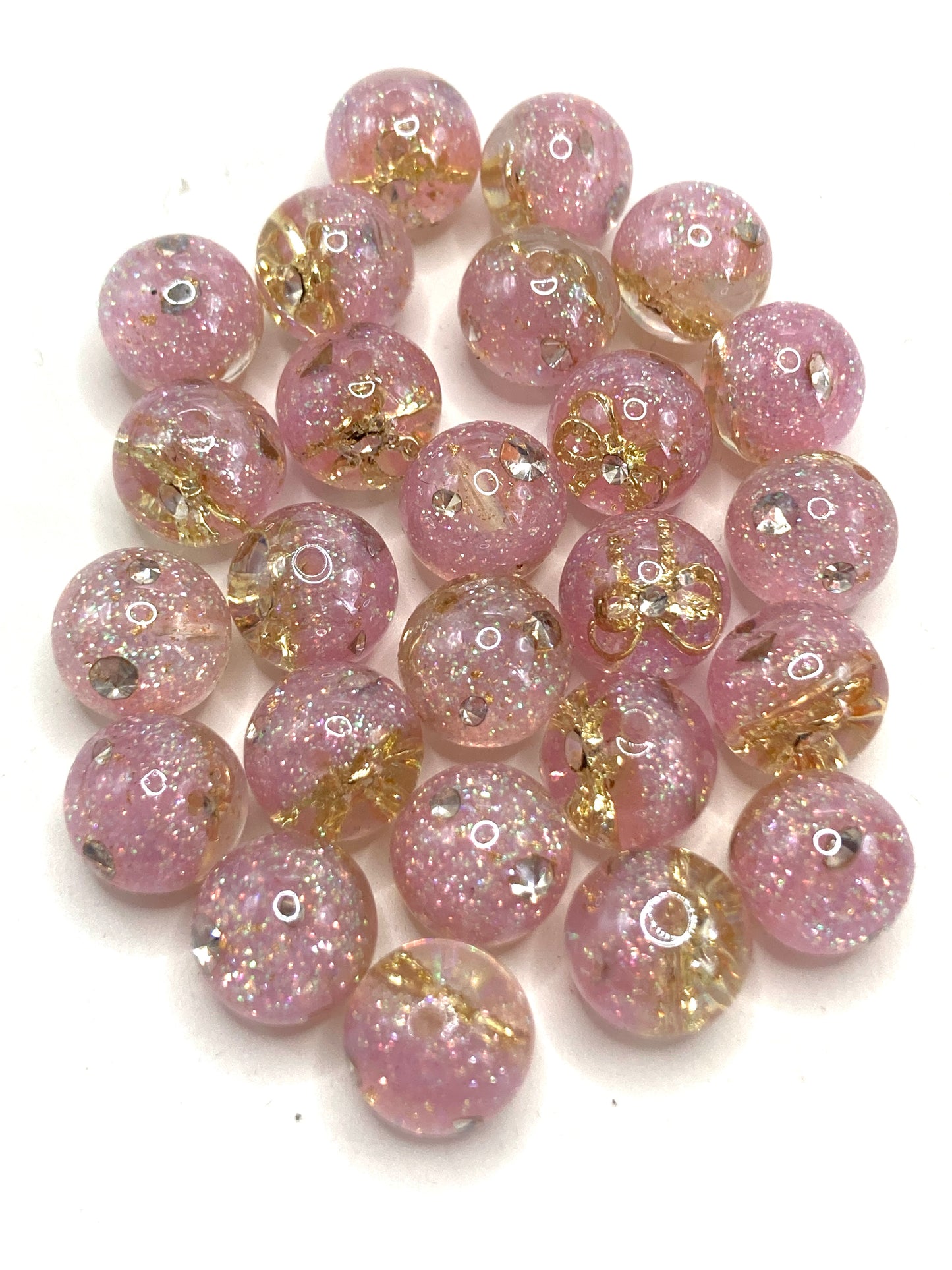 Acrylic beads Embedded inside Metal bow tie Beads of crystal glitter Gold leaf beads Random Mix 16mm
