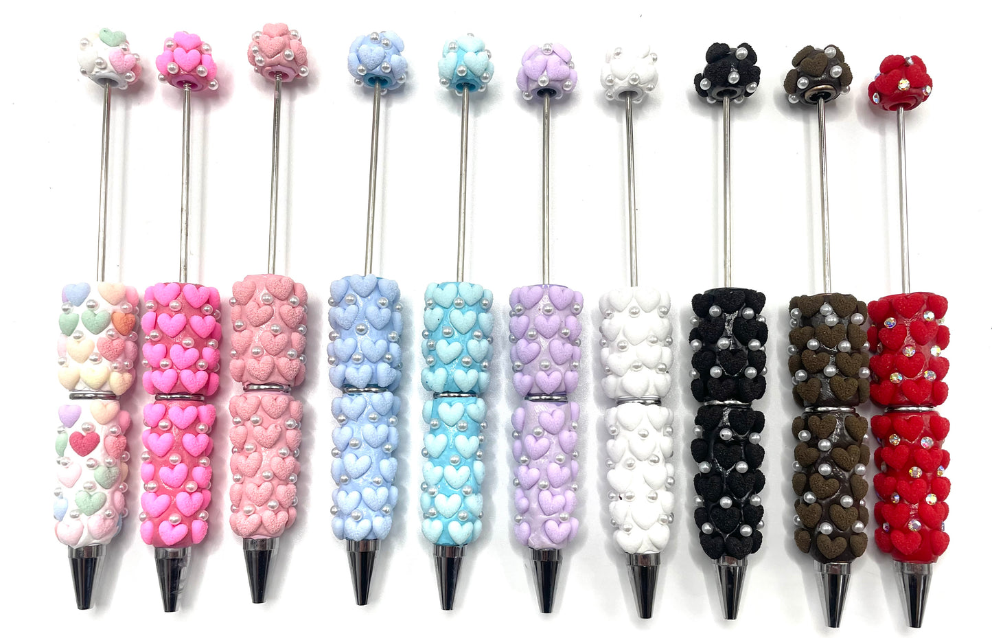 Beaded beadable fancy rhinestone pens heart shape crystal rhinestone pens colored fuzzy heart shape pen frandom mix