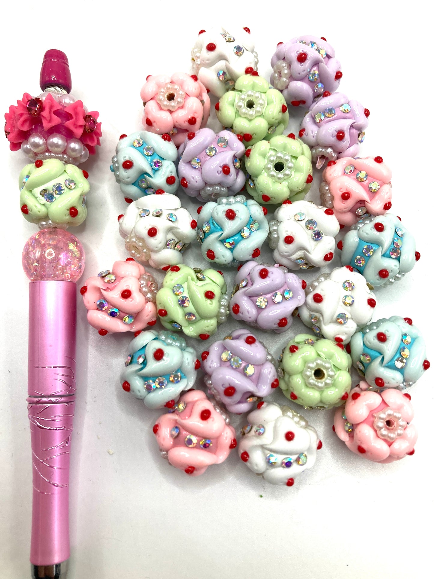 Cake heart beads heart Cream Beads Beaded cream clay beads Random Mix