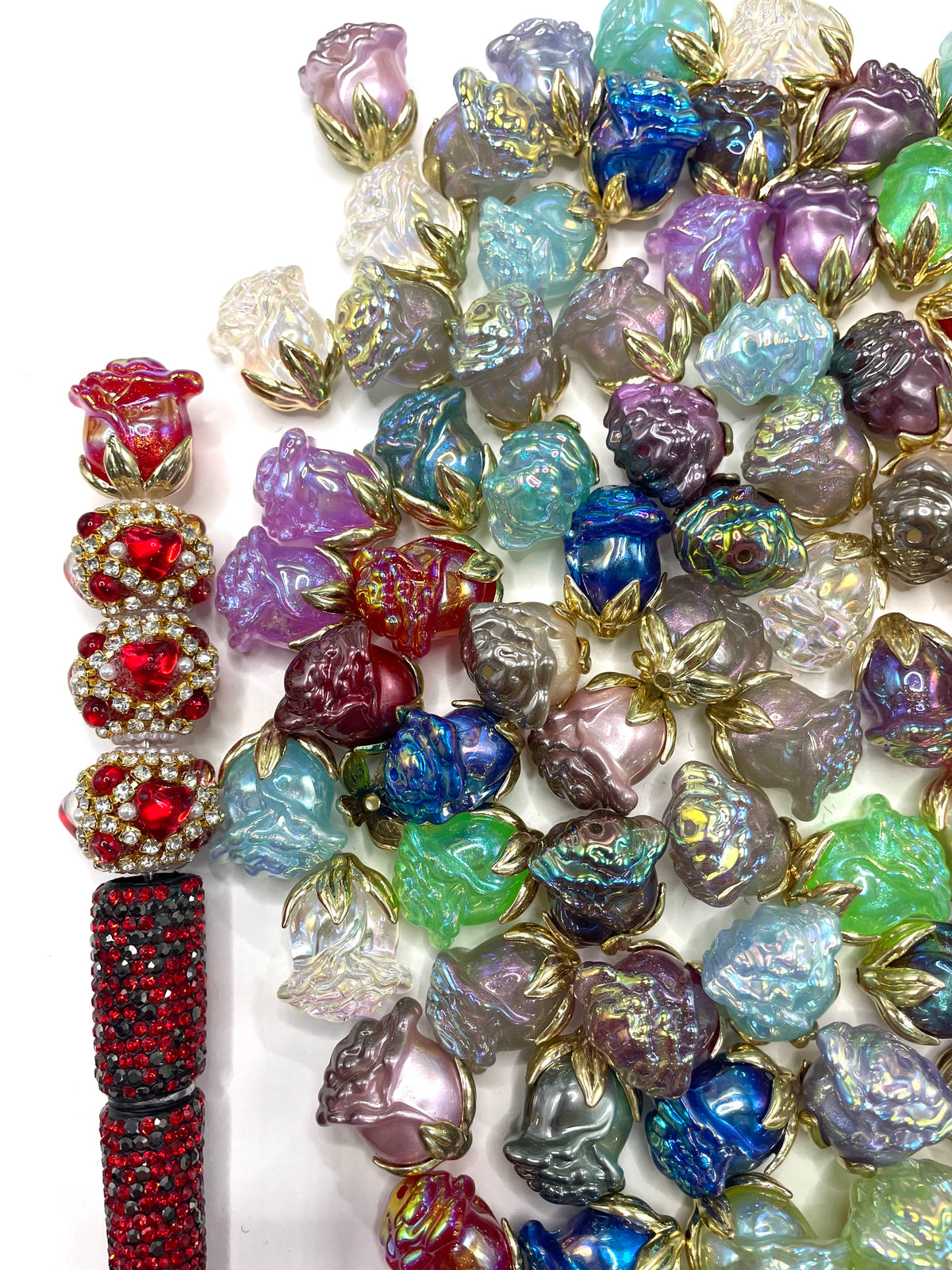 diy beaed beadable fancy rose with metal bead cap this is not beaded through only can be topper