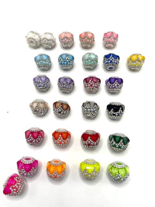 Beaded beadable fancy lantern heart beads ornaments with rhinestone silver color or gold color chain and pearl ,random mix