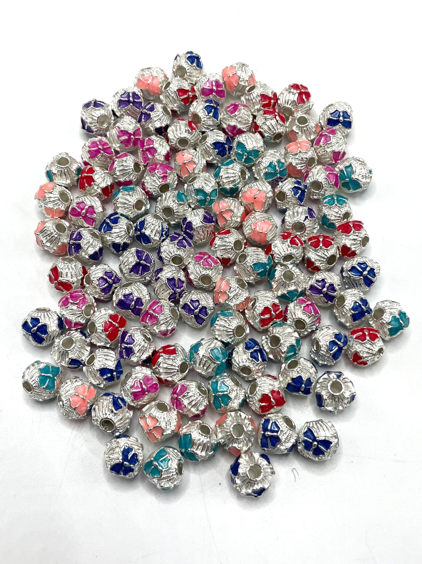 Metal hand-painted beads Painted beads Metal spacer beads Gold and silver patterned beads Random Mix 10mm