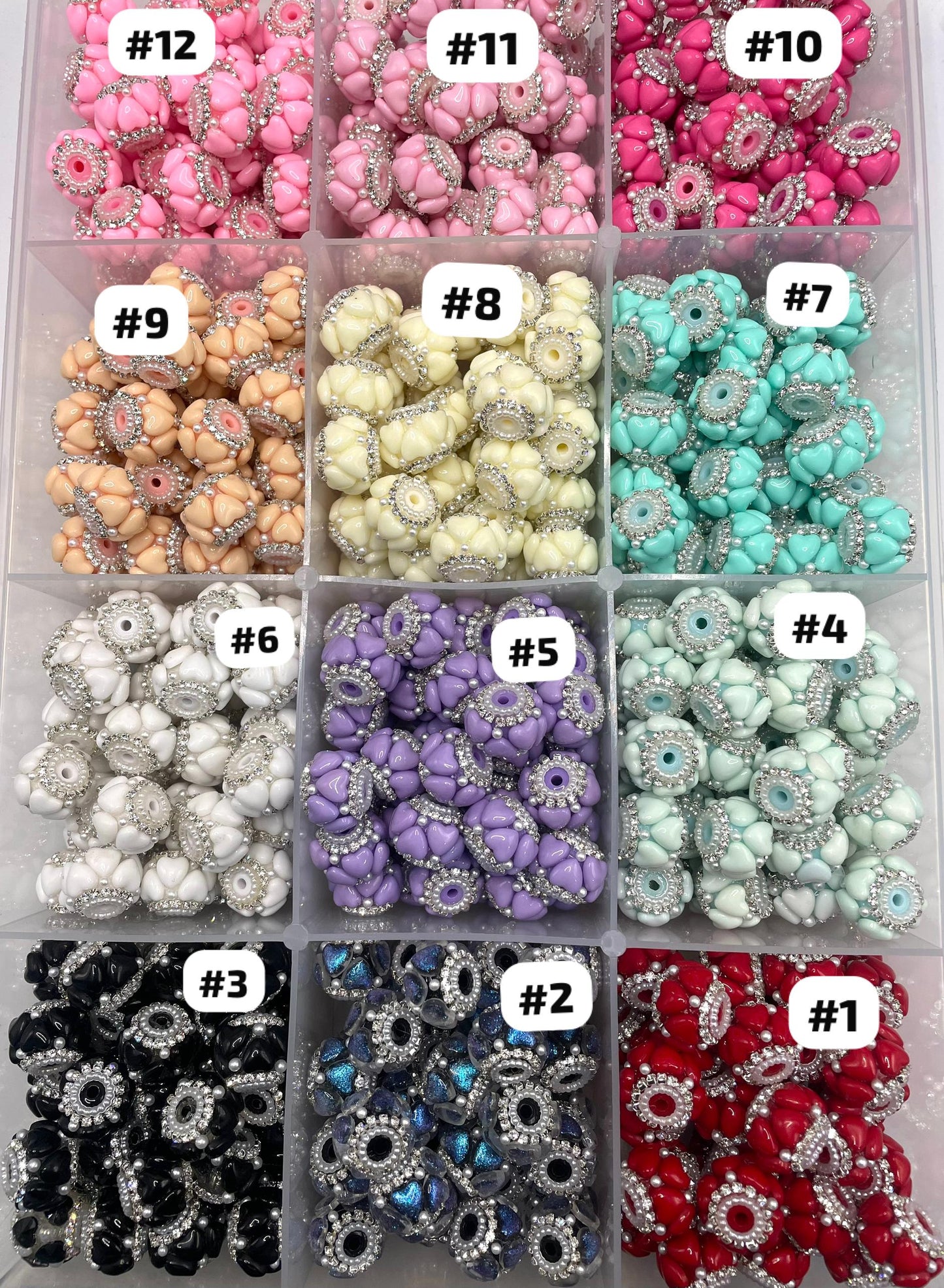 Fancy bead craft with heart and pearl and rhinestone chain,mix color 18mm to 19mm