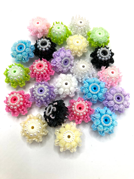 diy fancy flower beads rose flower with bow and pearl colored random mix beaded beadable flower The large pearl