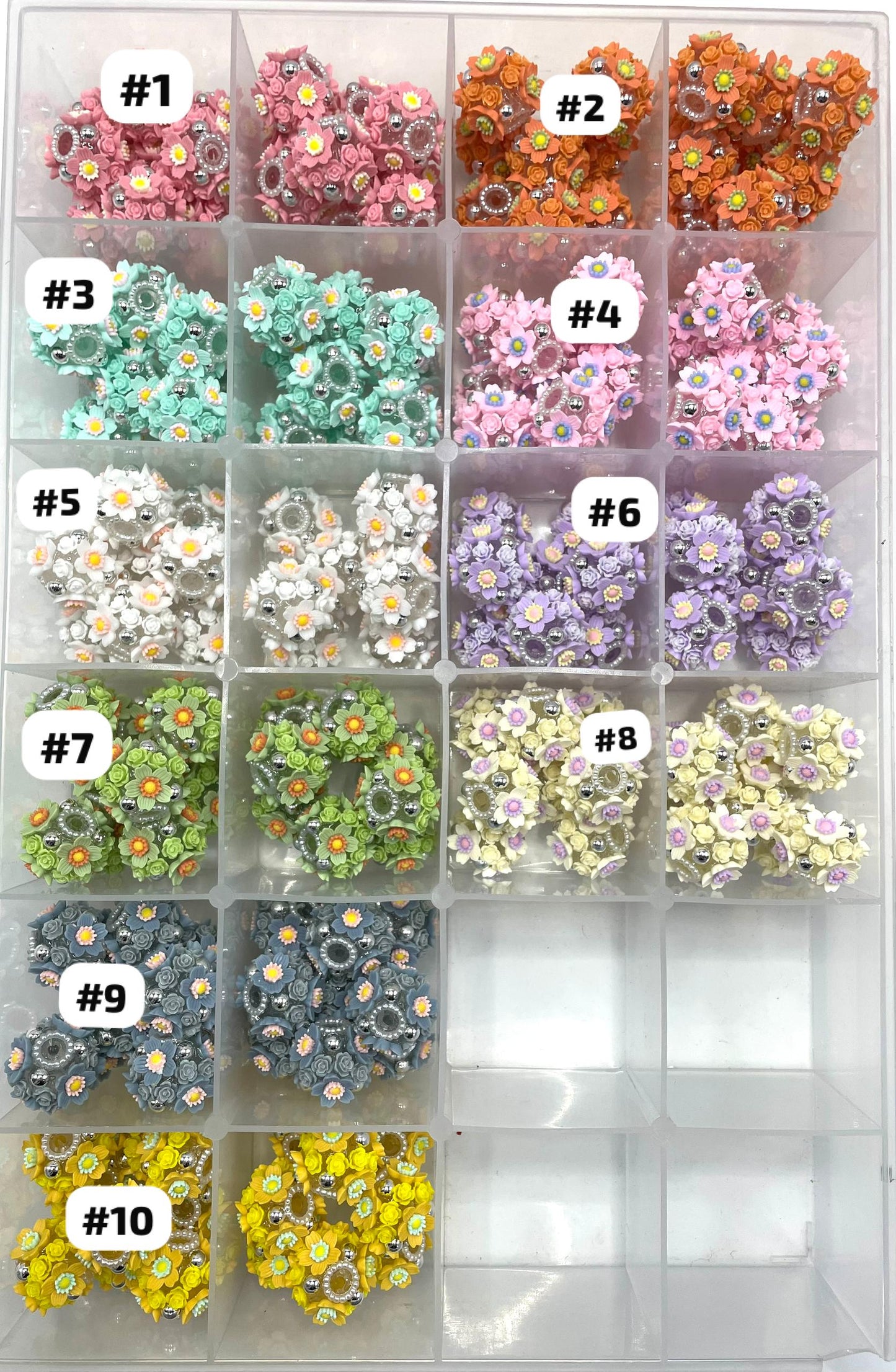 DIY beaded beadable rose daisy flower beads ornament with pearl and big metallic bubble ,colored ,random mix