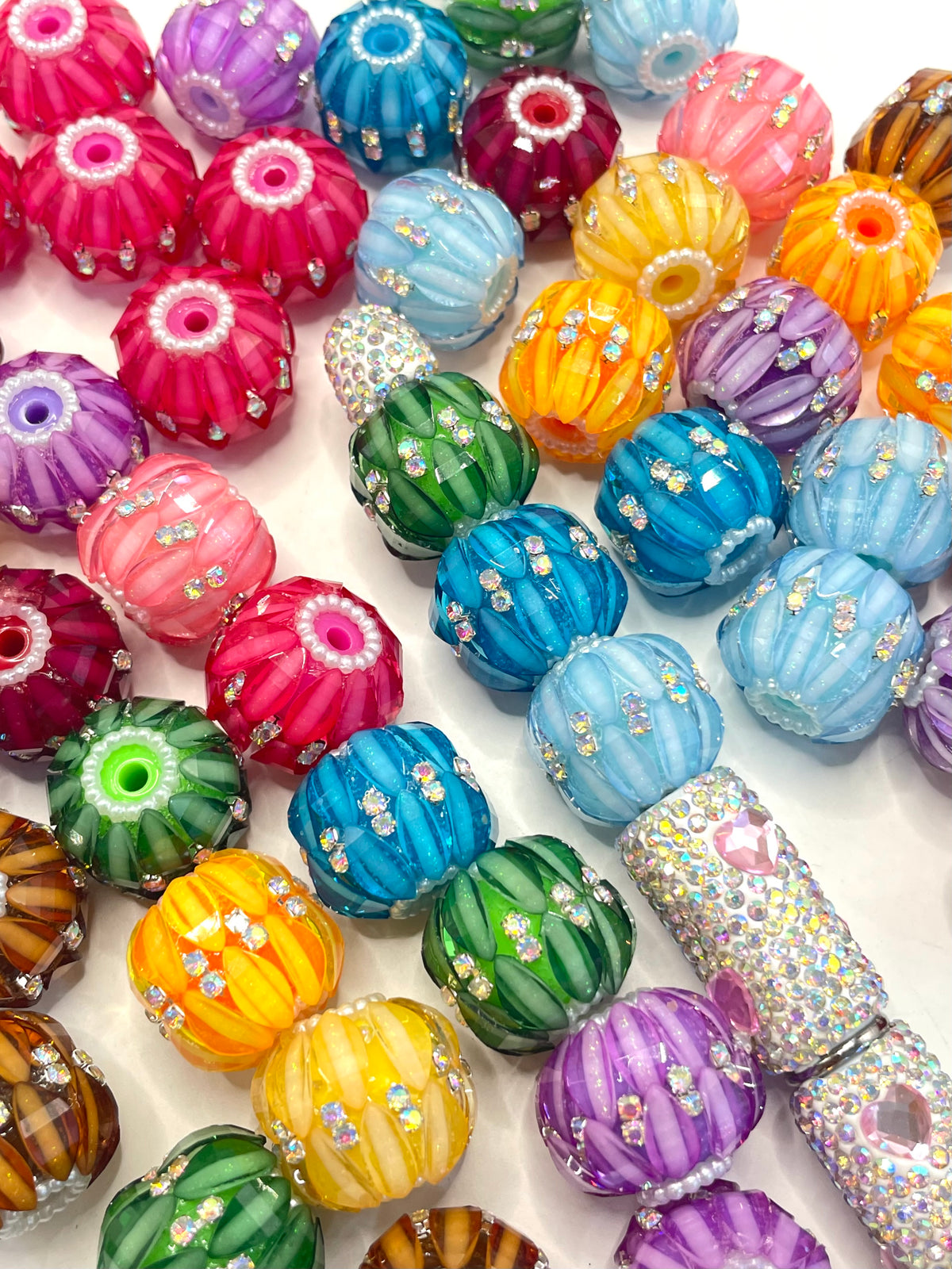 DIY beaded beadable fancy bead lantern bead ornaments with rhinestone and pearl