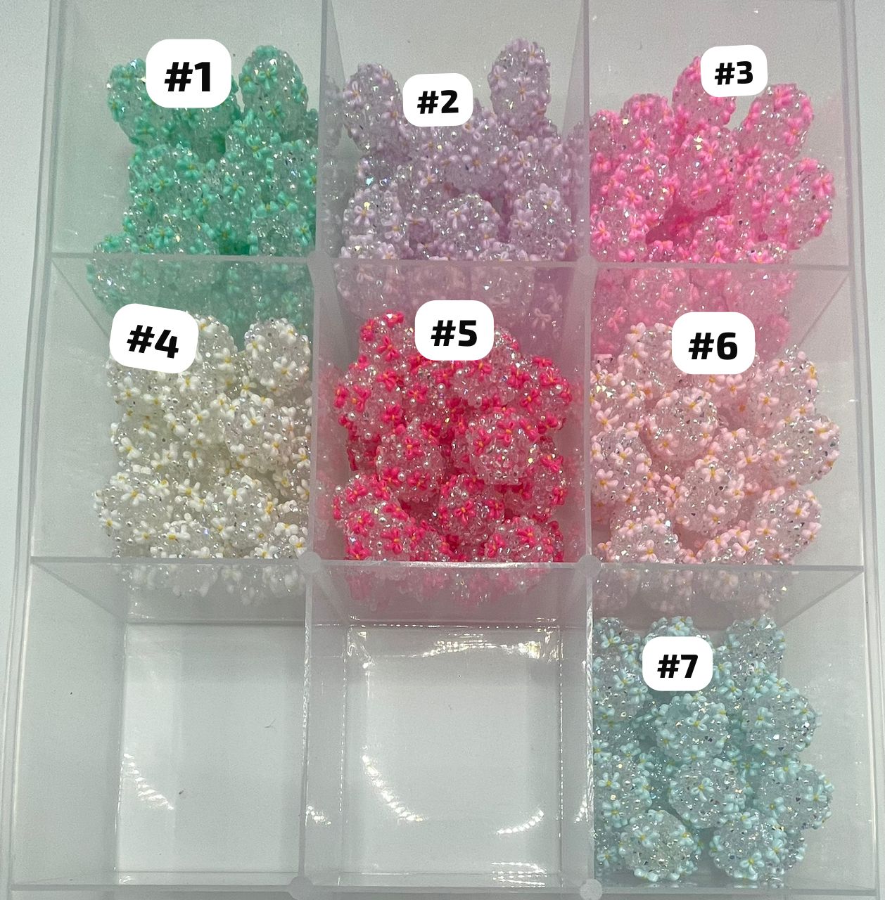 Beaded beadable fancy bead ornaments with pearl and sugar and bow ,colored,random mix