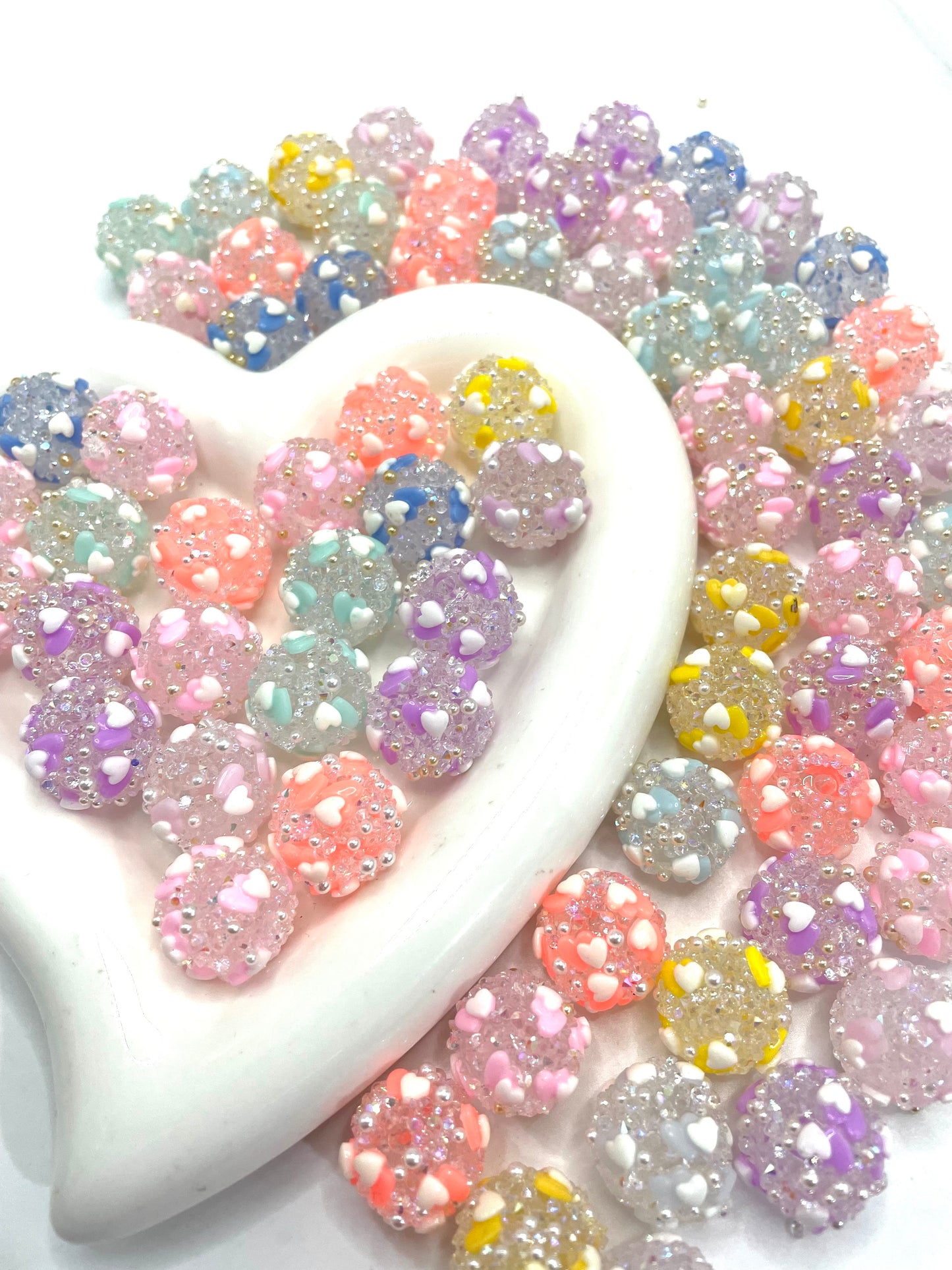 diy beaded beadable clear acrylic base bead sugar beads with heart shape ,color ,random mix