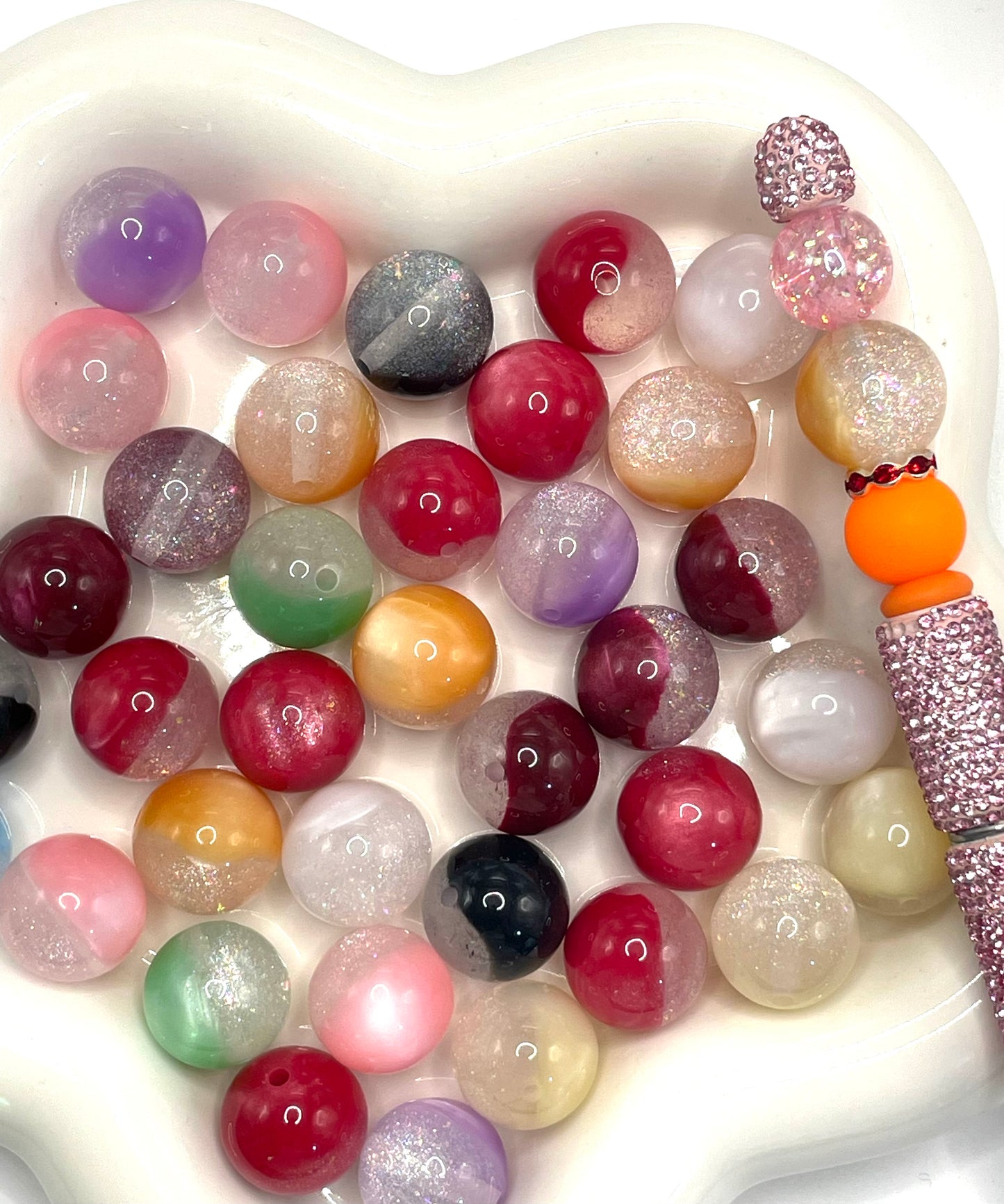 acrylic glitter Two-color beads Cat's Eye Lava Beads 16mm
