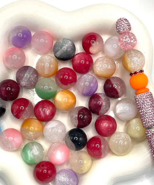 acrylic glitter Two-color beads Cat's Eye Lava Beads 16mm