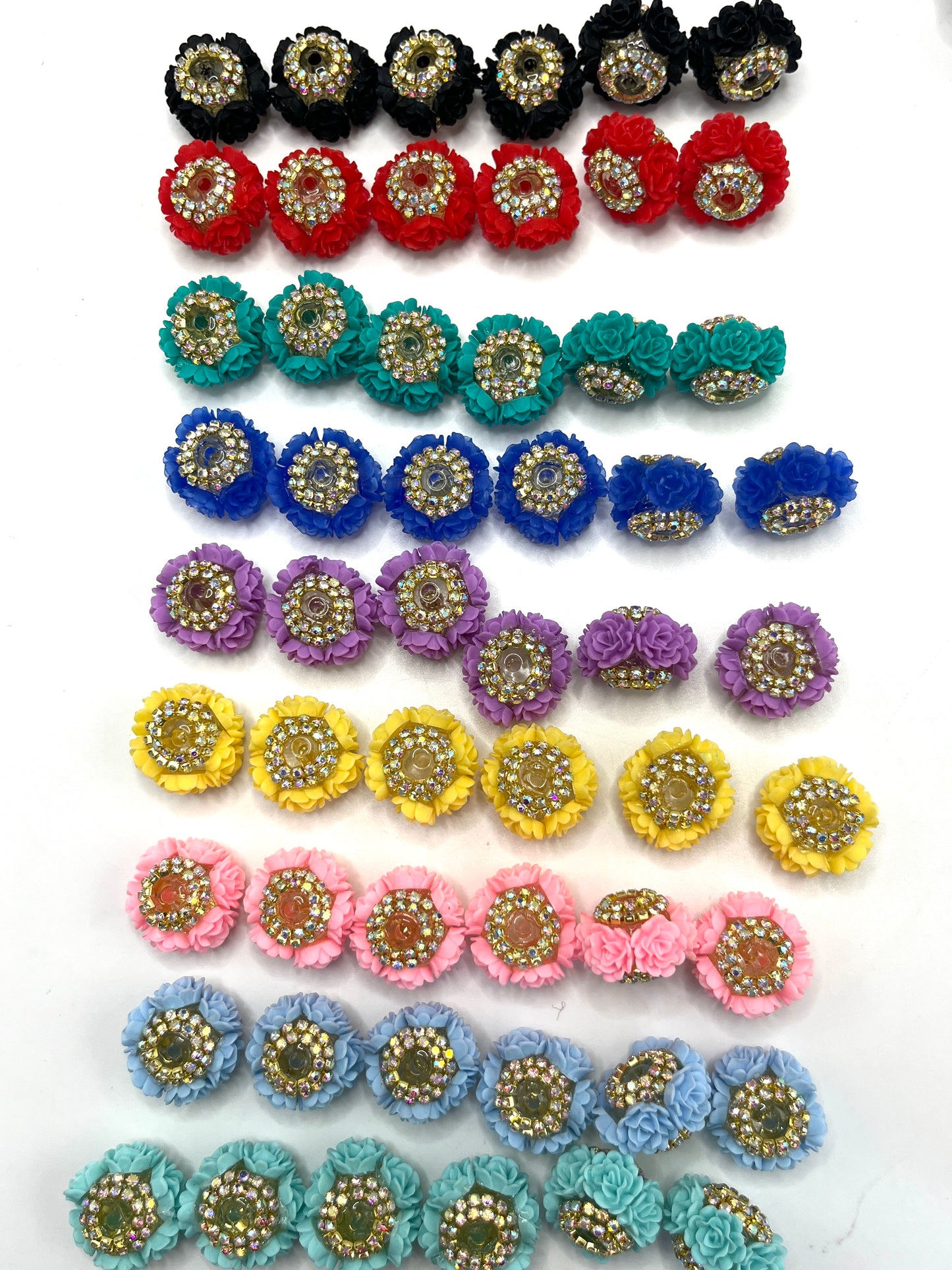 rose flower hard rose beads rose beads with gold color rhinestone chain,colored ,random mix