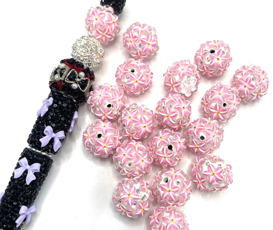 Diy Clay flower bead ornaments with rhinestone pink color