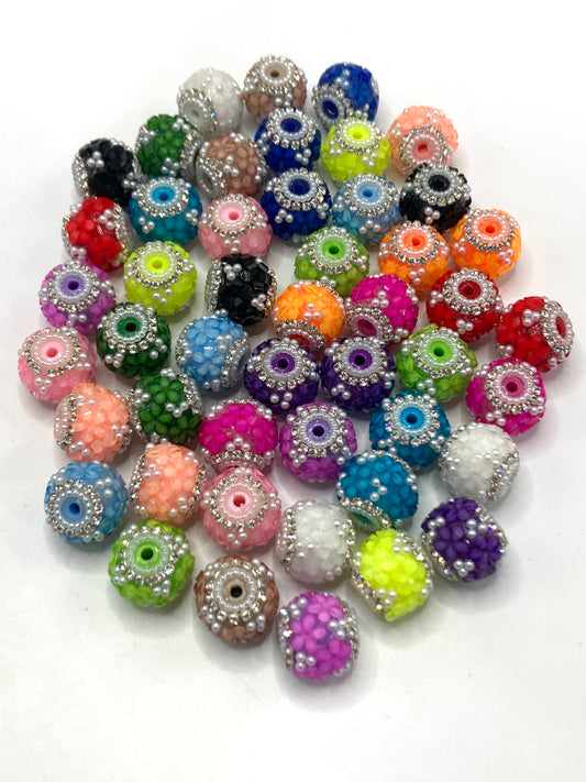 Fancy Beads 3D Flower Rhinestone Chain Pearl ring Spacers Pearl Random Mix 18mm