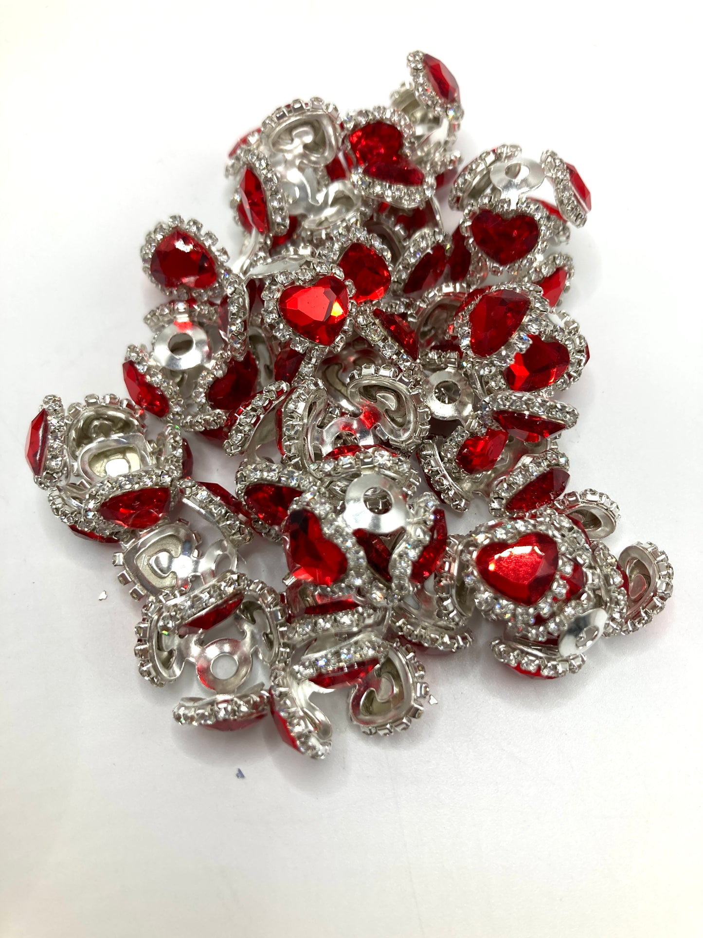 Metal spacer beads Golden multi-colored heart spacer beads bead cap spacer with rhinestone heart
