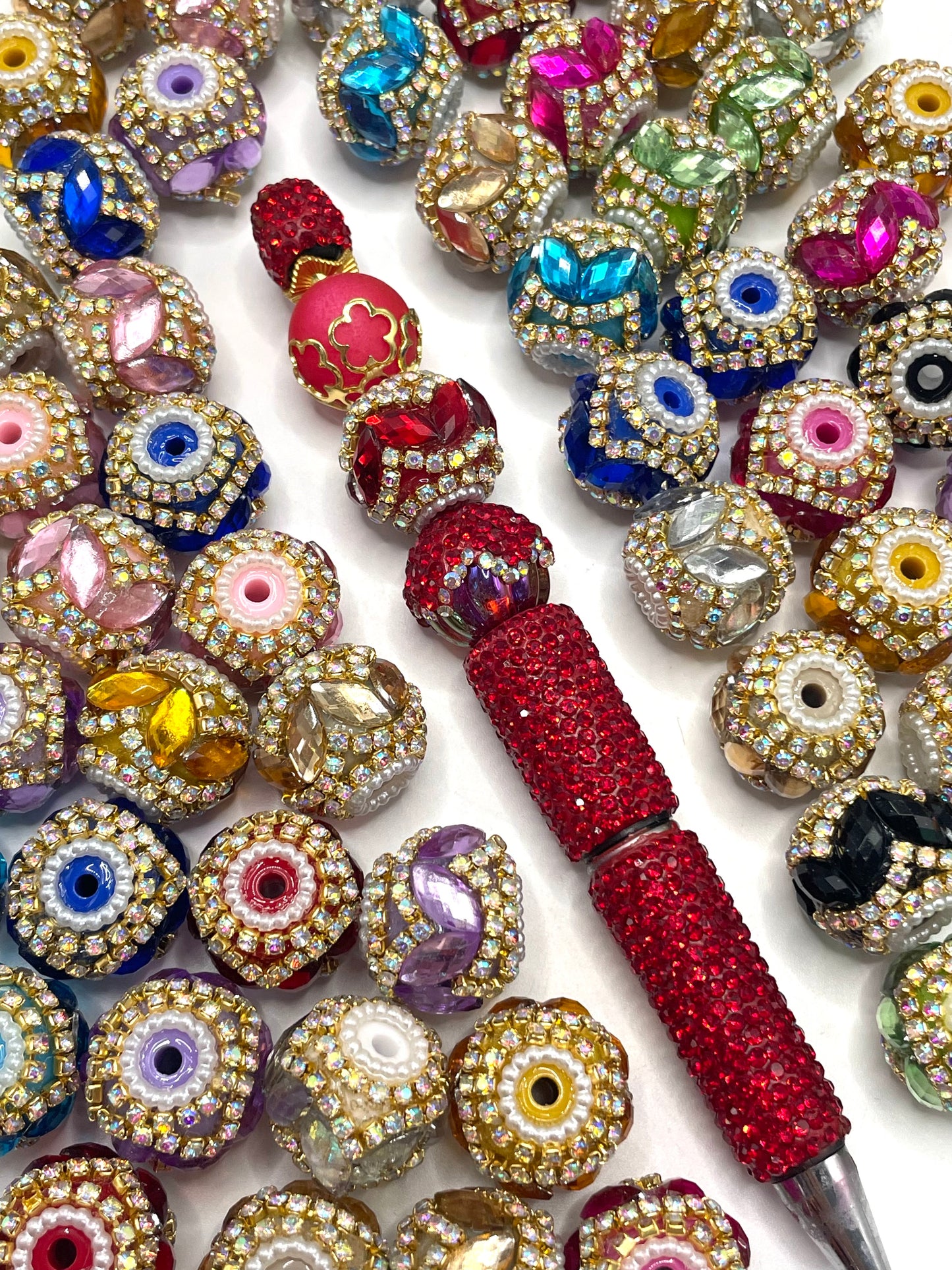 Fancy Beads Gold Rhinestone Chain Beads Pearl gasket Glass Mirror Beads 18mm