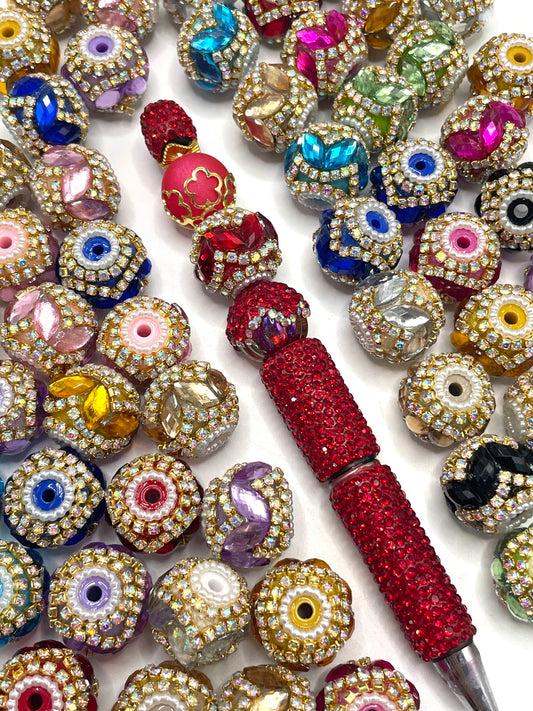 Fancy Beads Gold Rhinestone Chain Beads Pearl gasket Glass Mirror Beads 18mm