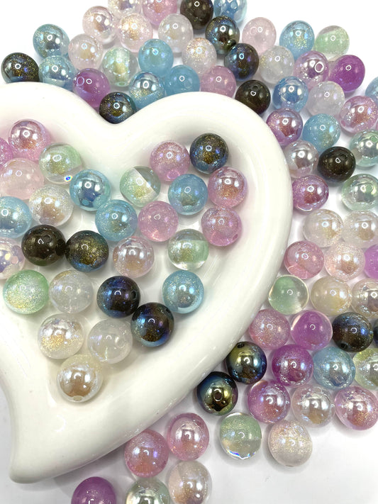 acrylic uv galaxy glitter beads diy beads colored random mix 16mm
