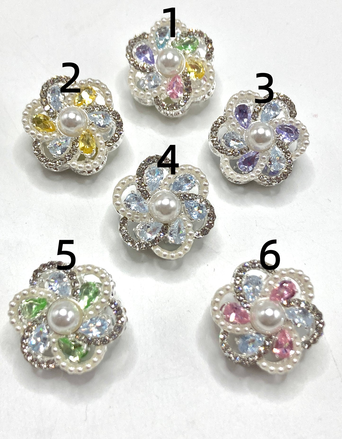 Metal beads Flower beads Metal flowers, pearl stamens Pearl petals and Rhinestone petal Random Mix