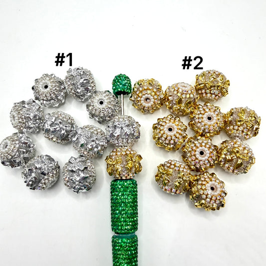 Metallic looking bow fancy beads with rhinestone chain