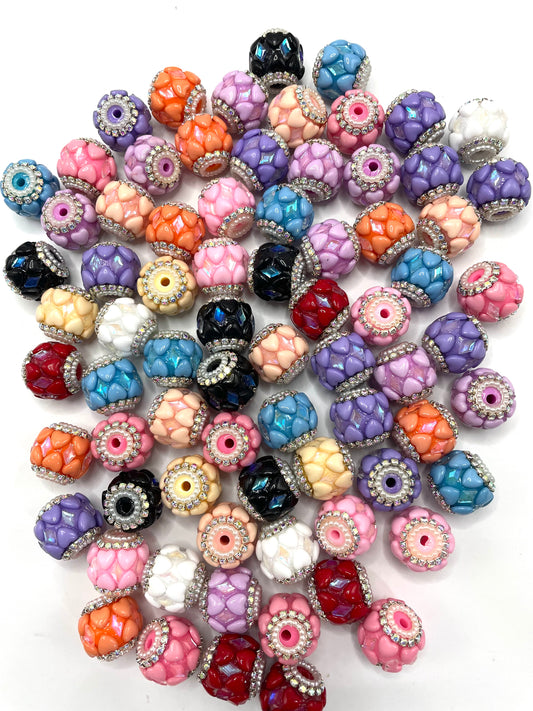 fancy bead craft with chain and pearl and heart shape acrylic,rhombic shape stone ,colored ,random mix 18mm