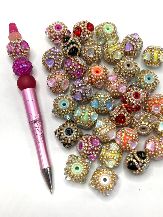 Fancy Beads Golden Chain Heart Bubble Pearl gasket Beads 21mm Random Mix