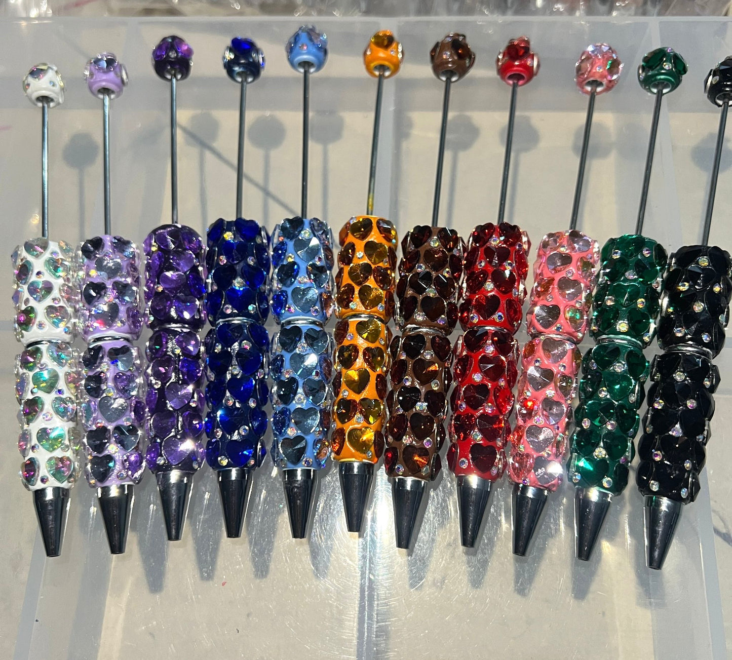 diy with beaded beadable fancy pens with crystal heart ,colored ,random mix