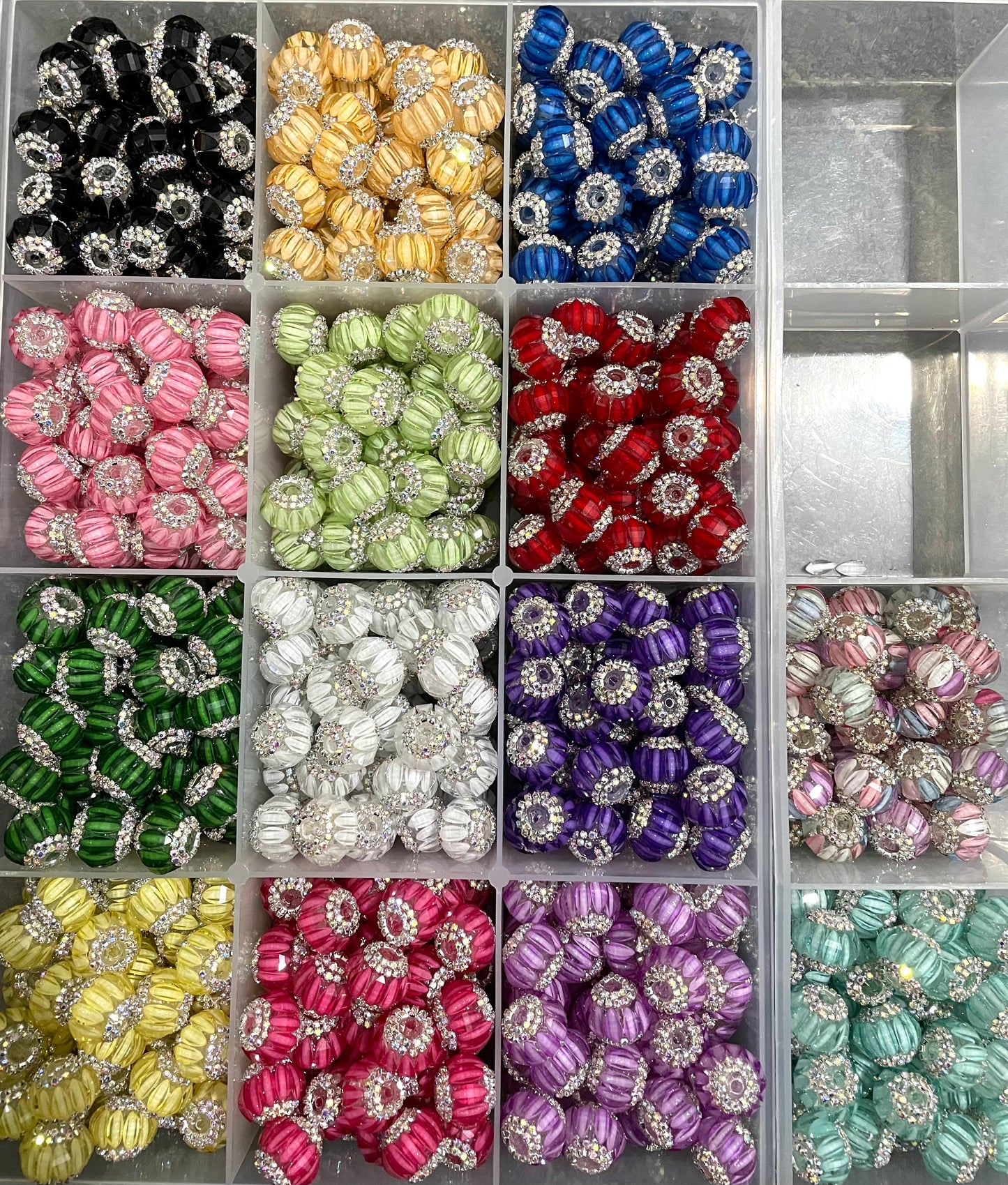 Fancy Lantern Bead Multicolor Color Clear Lantern Acrylic Beads With silver color rhinestone Chain,Random Mix,18mm Fancy-13