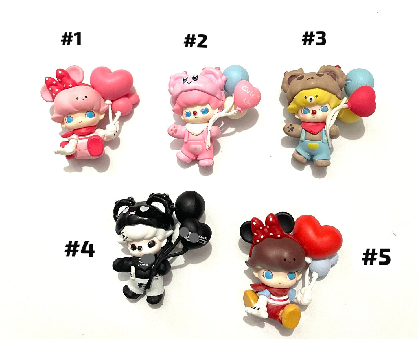 Diy topper pink dimoo with heart balloon and bow doll figure for valentine