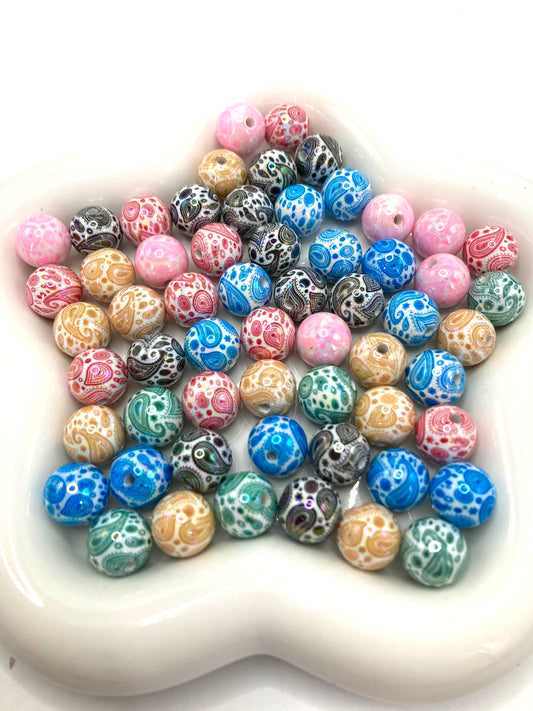 Acrylic beads Cashew flower pattern Acrylic painted beads 16mm