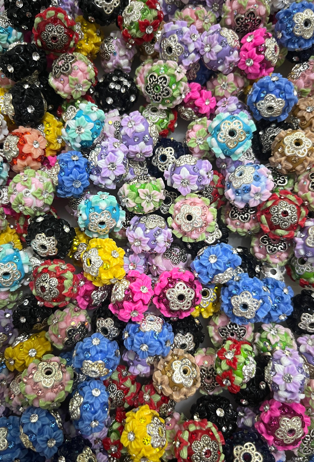 Two-color Flower Rhinestones with Flower Spacers Clay flower Beads,Random Mix,20mm Fancy-553