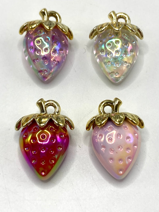 Acrylic strawberry beads Metal leaves Translucent and solid-color UV strawberry DIY decorative item Random Mix 23mm