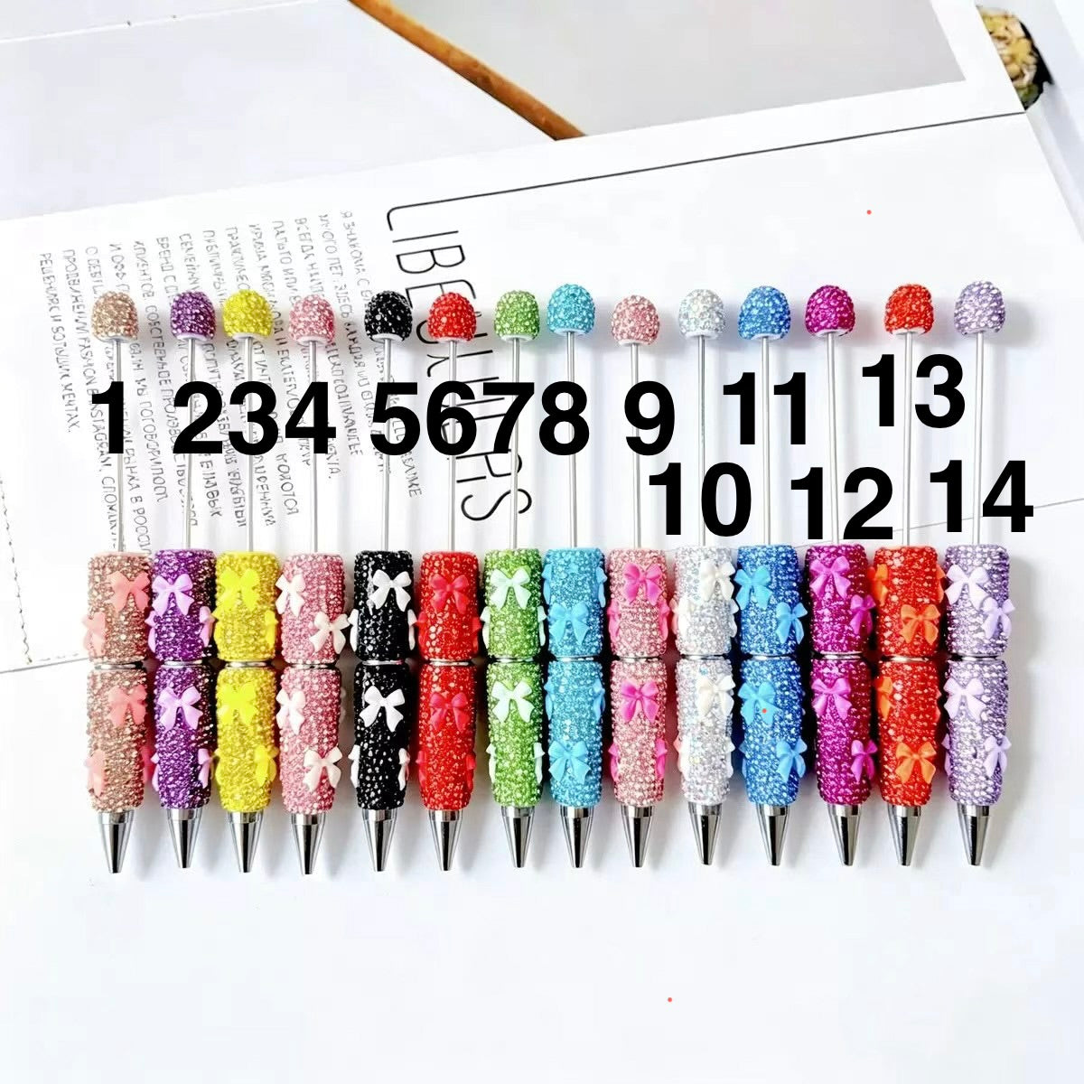 #1-#14 diy beaded beadablerhinestone bow pen colored rhinestone