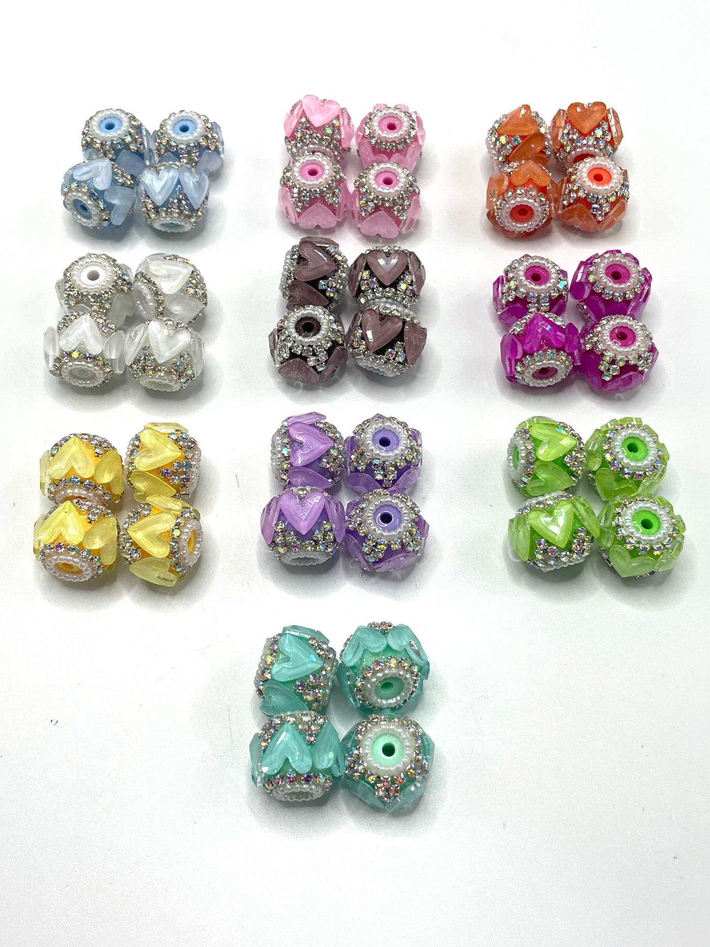 Fancy Beads Mirror glass Transparency Colored Heart Rhinestone Chain and pearl gasket Acrylic beads 18mm Random Mix