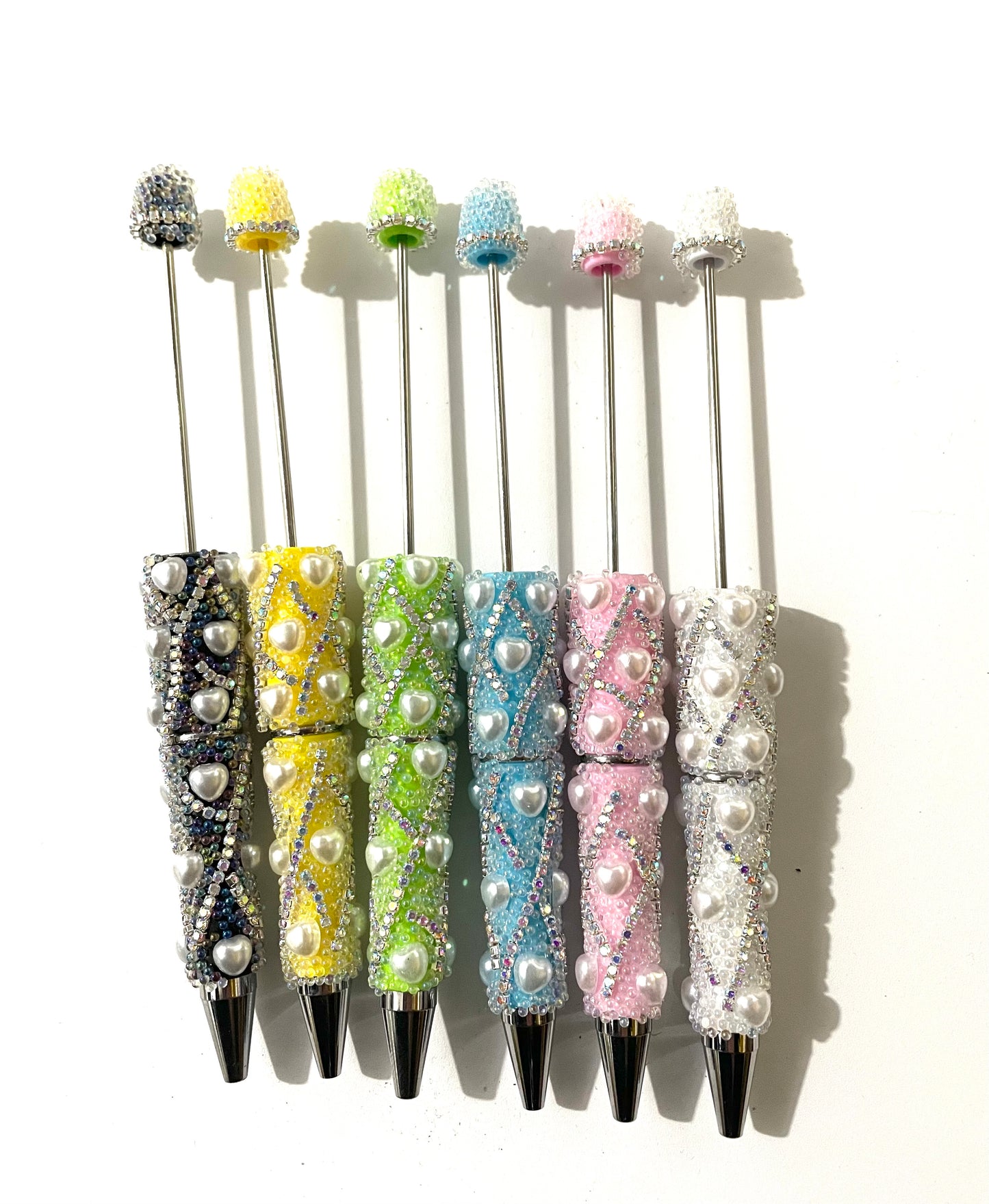 fancy pen diy pen beadable pen ornaments with pearl and sugar and bubble heart and rhinestone chain