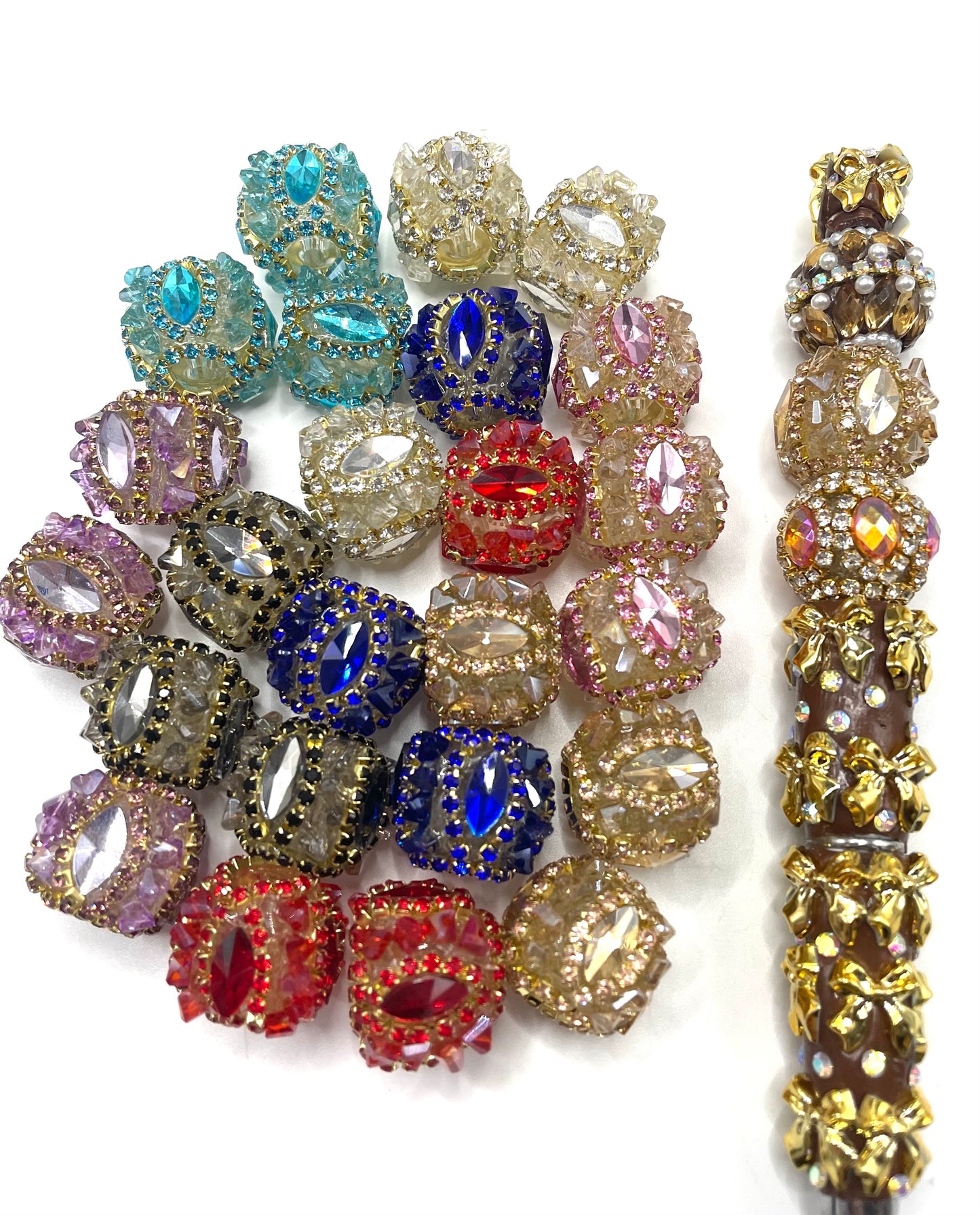 Beaded beadable fancy mirror crystal stone rhinestone beads with rhinestones chain and clear base beads,random mix irregular shape 18mm to 20mm