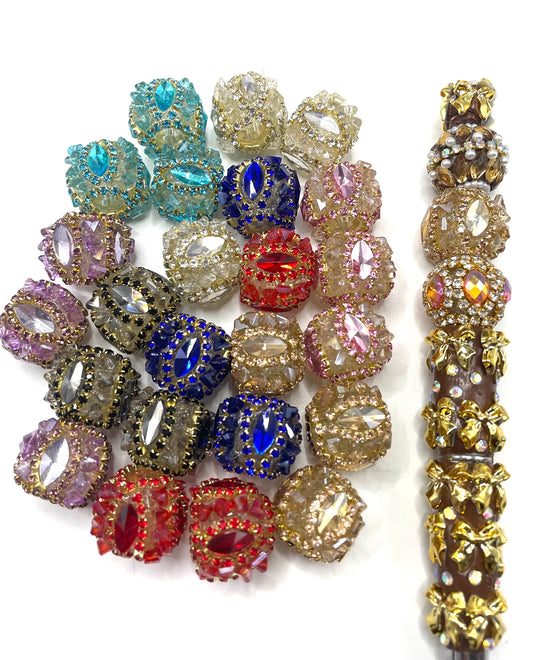 Beaded beadable fancy mirror crystal stone rhinestone beads with rhinestones chain and clear base beads,random mix irregular shape 18mm to 20mm